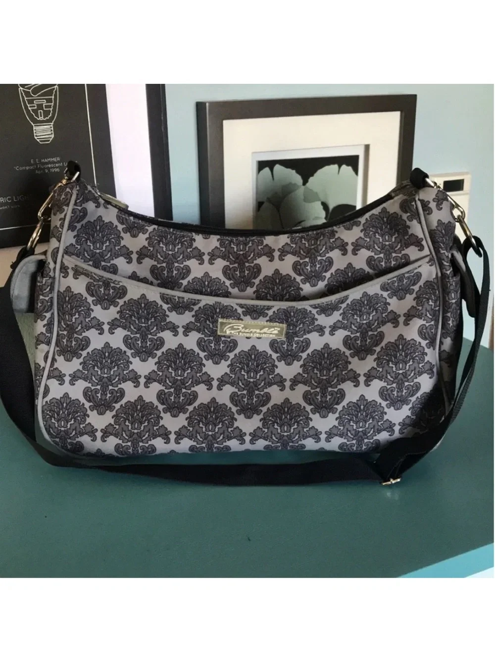 Bumble Taylor grey damask transitional diaper tote bag